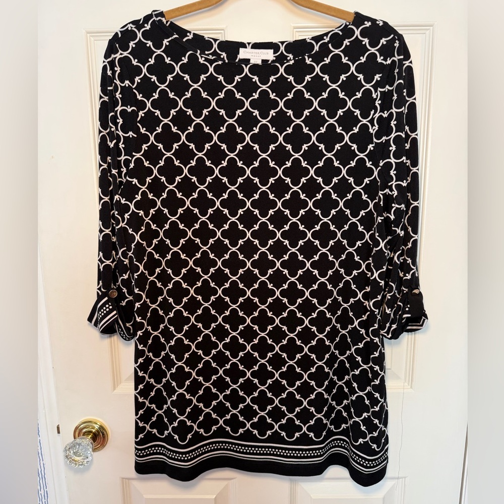 Charter Club Black and White Patterned Tunic Top - Picture 2 of 8
